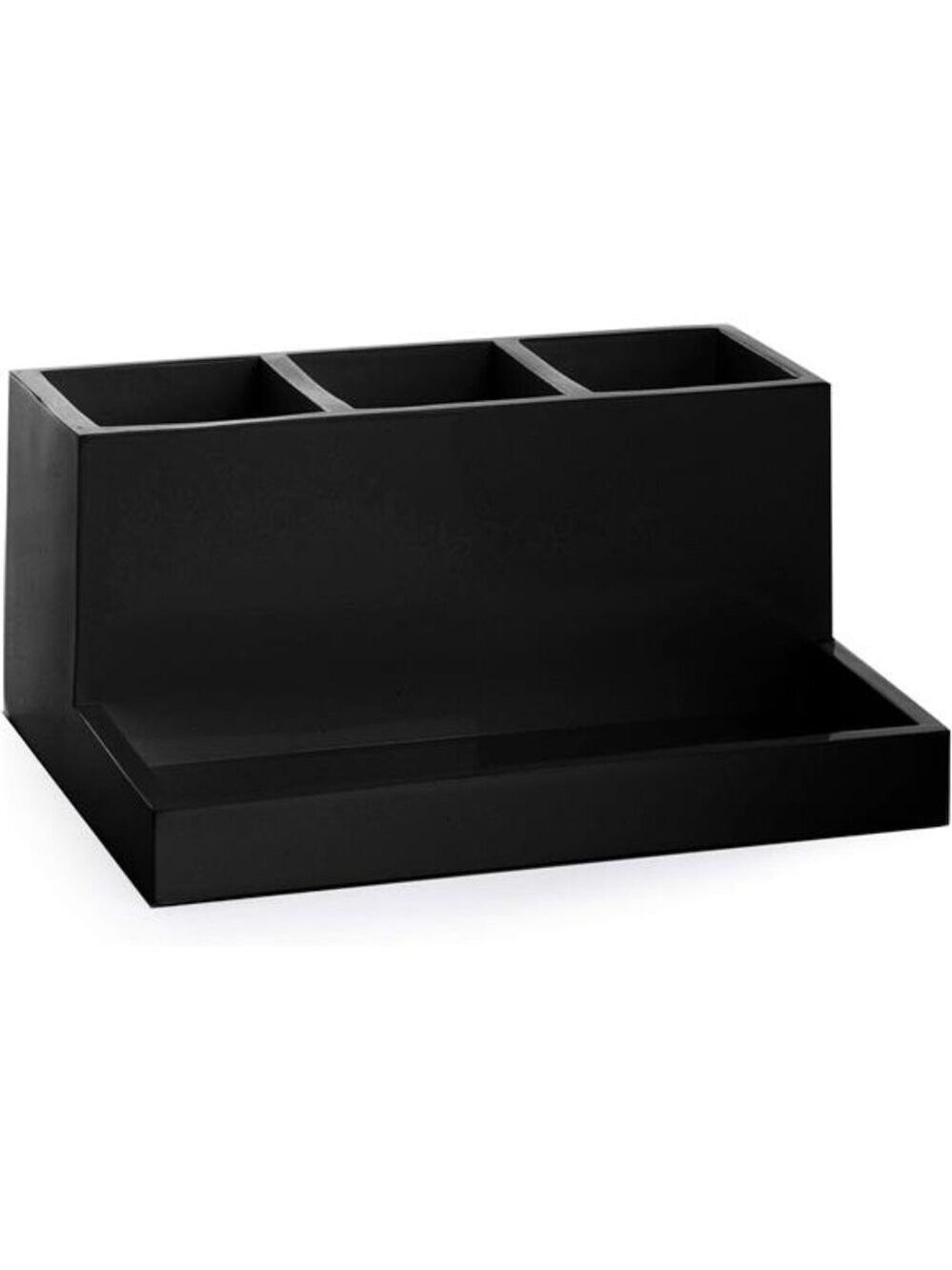Matte black organizer 3 compartment makeup brush holder toothbrush holder tray